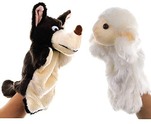 EQLEF Marionnettes à Main, marionnettes de Loup de Mouton réalistes marionnettes à Main en Peluche Douce pour Jouer et raconter des Histoires de Loup et d'agneau