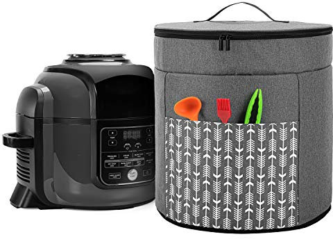 Yarwo Dust Cover Compatible with 6L and 7.5L Ninja Foodi Multi-Cooker OP300UK, OP500UK, Double Layers Cover for Ninja Electric Pressure Cooker with Handle and Zip pocket for Accessories, Grey Arrow