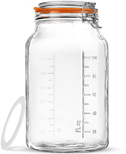 Folinstall Grande barattolo di vetro con coperchio ermetico, grande barattolo da 1 gallone con bocca larga e segni di misurazione, barattolo per sottaceti con grande capacità 4100 ml, ideale per