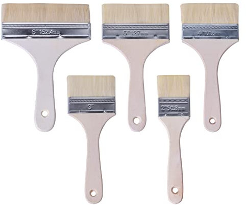 5 Pcs Pinselset für Lack, Malpinsel Holz Streichen 50,8mm 76,2mm 101,6mm 127mm 152,4mm, Weicher Flachpinsel aus Wolle mit Holzgriff, Profi Lasurpinsel Set für Wand Möbel Türen Grill, Kein Wollverlust