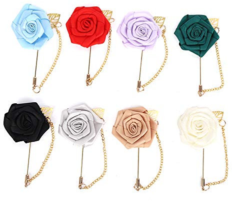 Broche Fleur Rose Romantique, Lot de 8 Broches Or Rose avec Chaîne Métal, Boutonnière Élégante pour Mariage, Cérémonie et Fête, Décoration pour Marié, Mariée et Invités