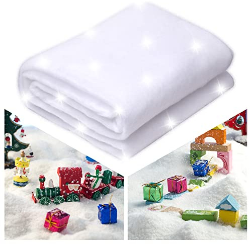 MISNODE 3-pack jul snöfiltar rullar, falskt snölakan vitt tjocka bomullsrullar fluffig konstgjord snömatta fluffig för julby