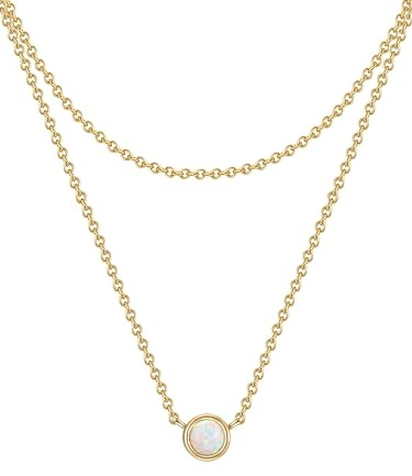 GLANZSTÜCKE MÜNCHEN Damen Kette 925/- Sterling Silber gelbvergoldet 14 Karat Opal (synth.) weiß Silberhalskette