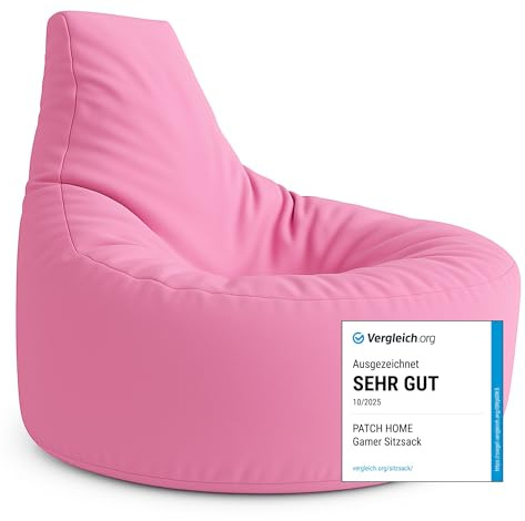 PATCH HOME Gamer kudde & lounge sittsäck fåtölj sittdyna sittsäckar gaming, redo med frigolitfyllning lämplig för inomhus- och utomhusbruk (gammelrosa, Ø 65 cm x höjd 70 cm junior)