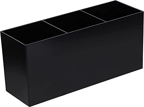 OWAYOTO Makeup Brush Organizer Acrylic Tray - 3 Slot Office Desk Stationery Holder Black Box