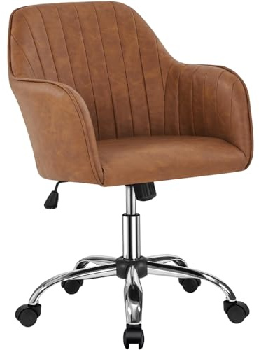 Yaheetech Silla de Oficina Ergonómica Reclinable Silla de Escritorio con Ruedas Giratorias de 360° Silla de Ordenador Ajustable en Altura con Asiento Acolchado Carga MAX 136 KG Marrón