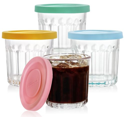 Coloch 4 Pack 13Oz Working Glass Jar with Leakage Proof Lid, 400ml French Jelly Jar Clear Storage Jar for Jam, Jelly, Sauces, Overnight Oat Cup All-purpose Glass Drinking Cup for Juice, Coffee, Yogurt