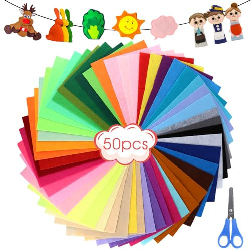 XIEJ 50 Stück Filzstoff Bastelfilz, 40 Farben Filz zum Basteln, 20 x 30 cm Filzplatten, Polyester Felt Fabric Basteln zum DIY Handwerk Nähen Manual Decoration