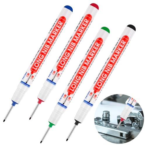 FIHODONE 4 Piezas Lapiz Carpintero Profesional, Rotuladores de Agujero Profundo de 20mm, Marcador de Carpintero, Rotuladores Permanentes de Punta Fina, para Metal Madera (Negro Azul Rojo Verde)