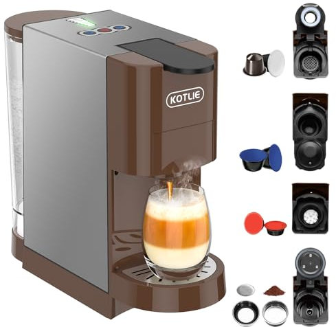 5 in 1 Espresso Single Serve Coffee Machine for Nespresso Original/Dolce Gusto/Mio/L’OR/Ground Capsule and ESE Coffee Pods,19Bar Multi-Capsule Coffee Machine (AC-513HF) (BROWN-513K)