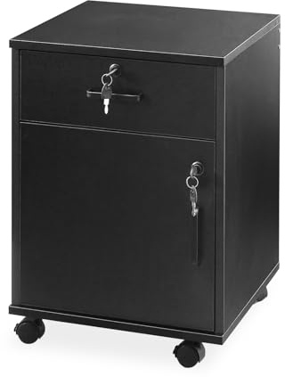 TUKAILAI Rollcontainer, Rollcontainer Abschließbar, Aktenschrank mit Schubladen, Büroschrank mit Rollen, Drucker Ablagefächer für Büromöbel 40x40x57 cm, Schwarz