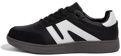 LUCKY STEP Women Classic Retro Gum Sole Fashion Sneakers Casual Tennis Skate Shoe Genuine Leather Walking Footwear Anti Slip Trainers (Black, 8US-38EU-5UK)