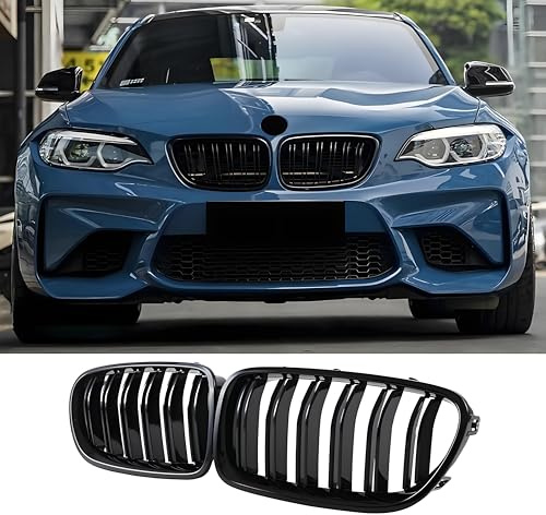 Hengjiayao F22 Calandre Noire pour BMW Série 2 F22 Coupé et F23 Cabriolet et M2 F87, Grille Double Sport en Noir Brillant, 2014-2018 (For 2er F22 2014-2018)