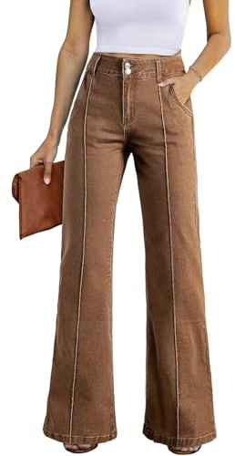 Sidefeel Womens Wide Leg Jeans Casual Baggy High Waisted Stretch Denim Pants Size 6 Brown