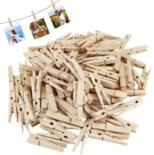 LNQ LUNIQI Kleine Holzklammern für Fotos, 100 Stück Wäscheklammern Holz Deko Nachhaltiges Birkenholz Holzwäscheklammern für Basteln Hochzeit Kreative Projekte, 4.5 cm