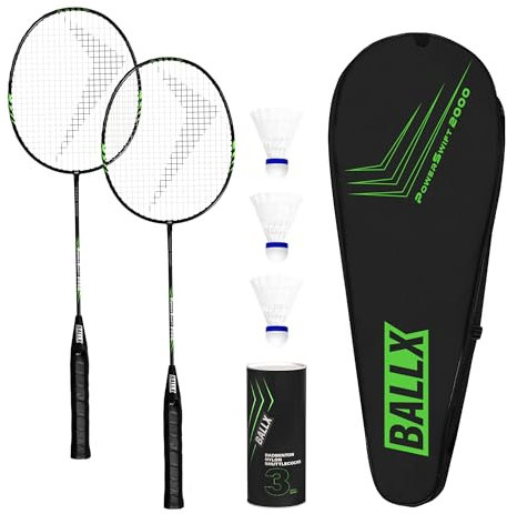 BallX Badminton Set 2er incl. Federbälle & Tasche | Freizeit Federball Set | Badminton Schläger | Federball Schläger | Badmintonschläger | Federball Set Erwachsene Federballspiel Federballschläger
