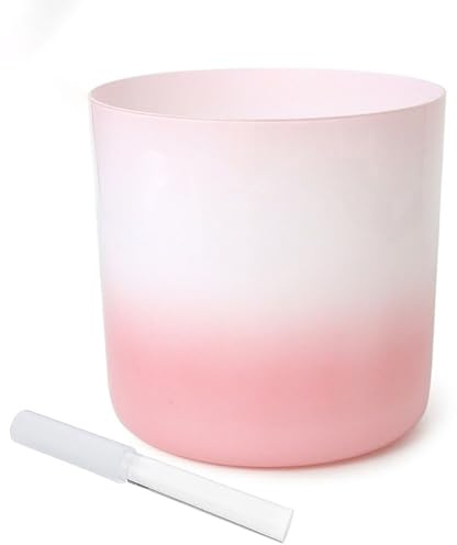 Ciotola di cristallo alchemico rosa bianco da 8 pollici, ciotola sonora for chakra, regalo for yoga, meditazione e guarigione sonora, con percussore acrilico e O-ring gratuiti(F Note)