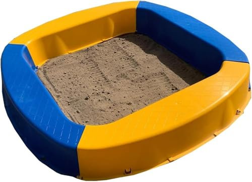 BURI Premium Sandkasten aus Kunststoff 150 x 150 x 20 cm, Gelb/Blau, Made in Germany – Robuster Buddelkasten für den Garten, Kinderspielzeug zum Buddeln mit Sand oder Kies, sehr stabil & hochwertig