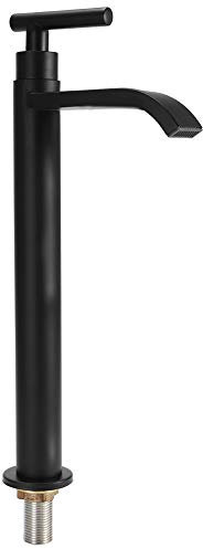 Grifo de Agua Fría Simple de Acero Inoxidable 304, Grifo de Agua para Lavabo de Baño Negro para Lavabo de Encimera con Tratamiento de Superficie, Caño en Cascada con Conexión de