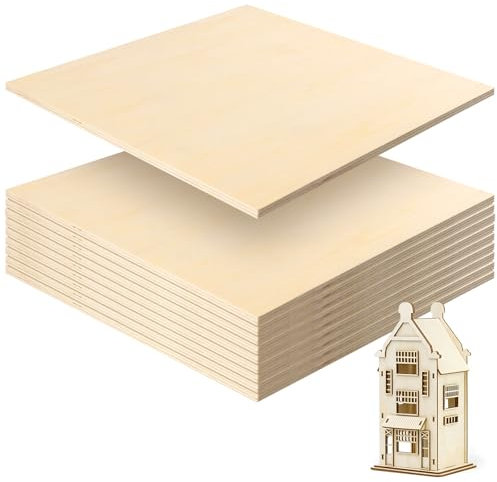 MUKSEUT Lot de 10 feuilles de contreplaqué de 300 x 300 x 6 mm, feuilles de tilleul brut pour travaux manuels, feuilles de contreplaqué de tilleul, planches de bois de 6 mm d'épaisseur pour loisirs