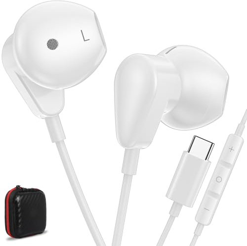 Casque USB C pour Google Pixel 9a Galaxy A16 A56 A36 S24 S25 Écouteurs filaires USB Type-C pour iPhone 16 15 iPad 10e génération Écouteurs filaires Microphone Contrôle du volume Isolation du bruit