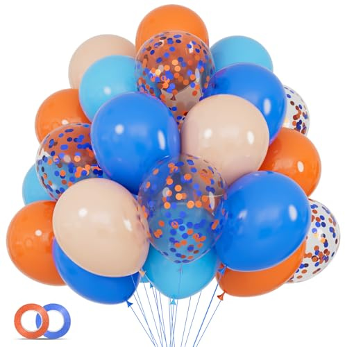 Latex Balloons Set, 68 Pieces, Shiny Colours, Party Decorations for Birthday, Baby Shower, Wedding (Blue and Orange Balloons)