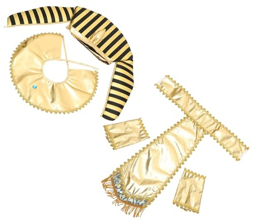 FUNNETOYU Costume Cosplay Egiziano per Halloween Accessori Pharaone Regolabili e Leggeri con Cintura Decorativa Copricapo Serpente Collare e Polsini per Adulti e Ragazzi