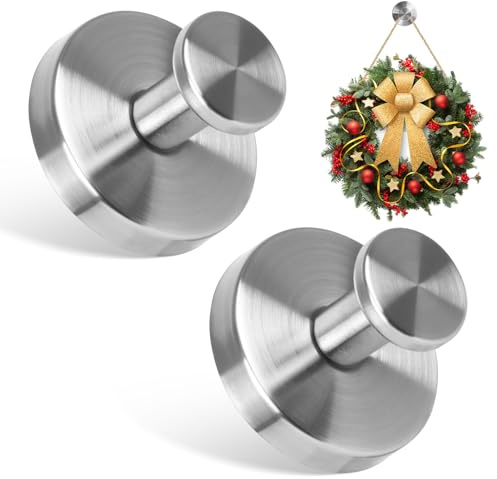 DDhayyp 2PCS Silver Suction Cup Hooks Stainless Waterproof,Towel Hook Holder,No Drill Suction Heavy Duty Hooks Wreath Hanger for Christmas Shower Bathroom Kitchen Glass Door Window (Silver)
