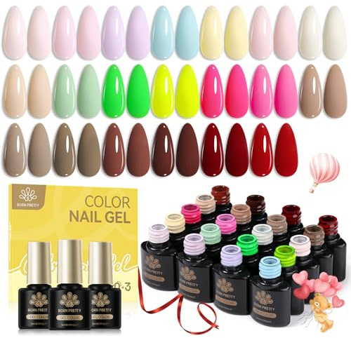 Born Pretty U V Nagellack Set, 23 Stück Gel Nagellack Nude Rosa Pastellfarben Farbgel Gelnägel mit Unterlack Überlack und Matte Top Coat Soak-Off Mini U V LED Nagel Gel Nail Polish Geschenk