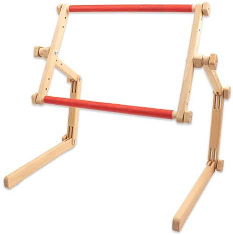 Needlework Lap and Table Hands-Free Embroidery Stand with Adjustable Organic Beech Wood Frame for Cross Stitch and Needlework (35 × 48 cm)