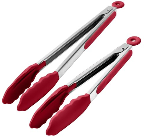Doosu Pinzas cocina silicona, calor hasta 315℃, 23+30cm, rojo