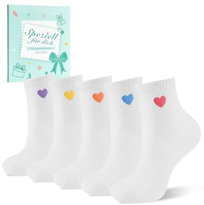 inaWarm Chaussettes Quarter Femme, 5 Paires, 90% Coton, Motif Cœur