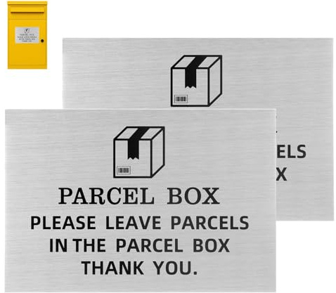 Placa para Buzón de Paquetería,2 PCS Placa Adhesiva de Aluminio Letrero de Caja de Paquetes y Entregas Aquí Letrero de Buzón de Paquetería Exterior Señal de Seguridad para Casa Oficina