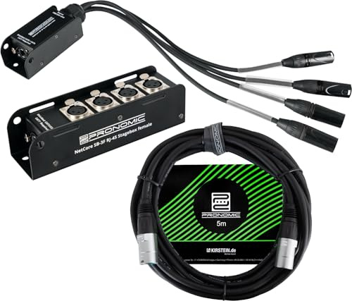 Pronomic NetCore SB-3F/SP-3M 5m Set - Sistema Multicore Audio 4 Canali - Stagebox con 4 Connettori XLR & RJ45 - Pigtail con 4 Prese XLR & RJ45 - Incluso Cavo di Rete CAT5e 5 m - Nero