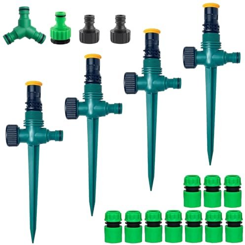 4 stycken gräsklippare 360° vridbar trädgårdssprinare, multifunktion trädgårdsprinkler med slangkoppling 1/2 och Y, justerbar vattensprinkler för trädgård, gräsmatta