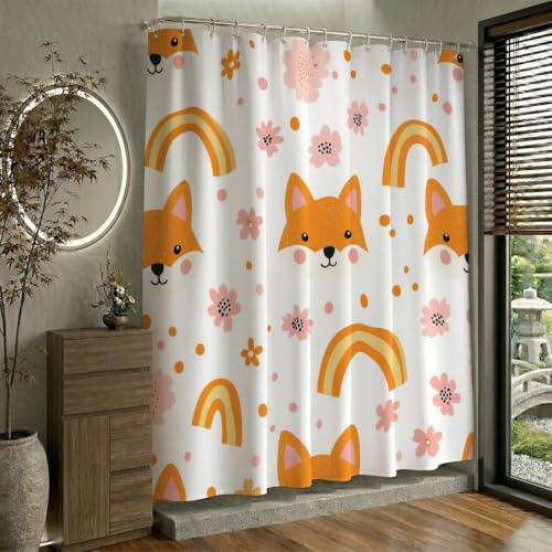 Duschdraperi 200 x 240 cm räv, duschdraperier tvättbar textil polyestertyg med 12 öljetter och duschdraperiringar för badkar gardin, vattentätt duschdraperi med vikt nedtill (sött) W-P426