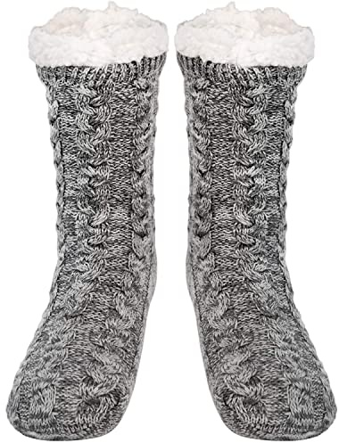 SIMIYA Mens Warm Fleece Lined Winter Soft Non Slip Socks Christmas Mens Slipper Socks (One size fits 6-12)