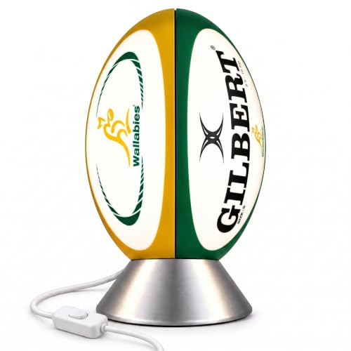 Australia Rugby Ball Bedside Lamp | Bedroom Table Lamp & Desk Light | Officially Licensed Rugby Australia & Gilbert Rugby Product, Bedside Lamp, Bedroom Desk Light, Rugby Gift for Men, Boys, Kids
