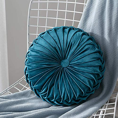 Bprtcra Cuscino rotondo in velluto, realizzato a mano, con pieghe a forma di zucca, per divano, sedia, letto, auto, colore grigio chiaro (Blu scuro)