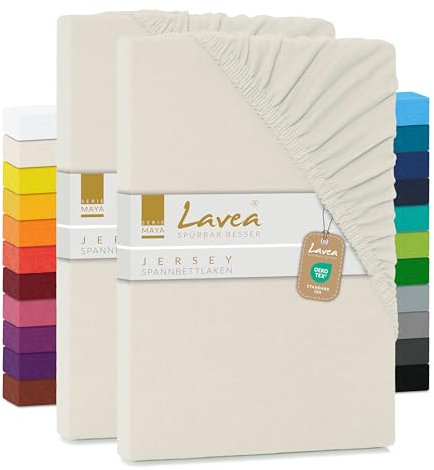 2er Set Spannbettlaken - Serie Maya Doppelpack Spannbetttuch für Matratzen bis 20cm - 120x200cm, Creme Naturweiß, 100% Baumwolle, hochwertige Verarbeitung, mit Gummizug
