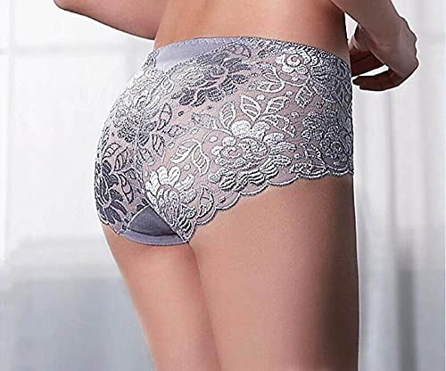 HAIBI Femme Culotte Slips Lot De 3 Culottes en Coton pour Dames Sexy en Dentelle Mi-Taille Creuse Slip Femme Hip Lift Plus Size Underwear, 3Pcs Gris, 3XL
