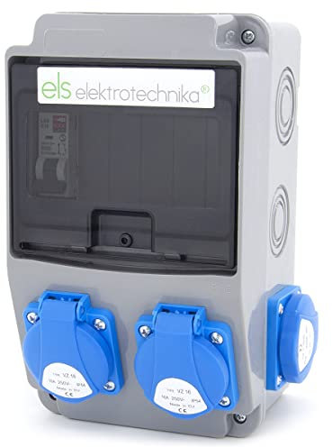 ELS Elektrotechnika Baustromverteiler Wandverteiler Schuko 4x230V + Sicherung 1x LS C16 verdrahtet, für Indoor/Outdoor-Bereich, Steckdosenverteiler, Verkabelt, IP54, für Indoor/Outdoor-Bereich