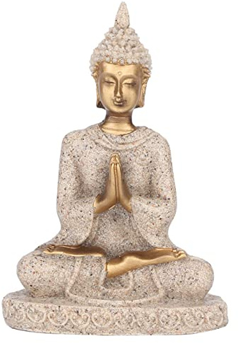 YUMILI Meditating Seated Buddha Statue, Zen Garden Buddha Statue Sculpture, Meditating Buddha Sitting Sculpture Decor, Sandstone Ornament Figurine for Home, Office, Car, Table Decoration(A Gold)