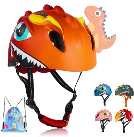 Kids Helmet Toddler Bike Helmet for 5 6 7 8 Years Old Boys Girls Kids with 3D Dinosaur Design and Safety Certified, Toddler Bike Cycling Skating Skateboard Scooter Helmet (Orange Red)