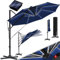 KESSER® Sonnenschirm Ampelschirm Sun Rund XL LED Solar Ø330 cm Inkl. Abdeckung + Windsicherung 7-Fach Verstellbar Neigbar Kippbar Groß 360° Drehbar Gartenschirm mit Kurbel Sonnenschutz UV50+ Navyblau