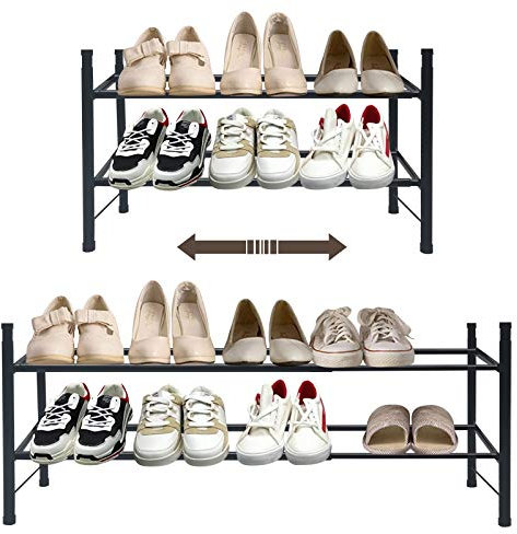 Wooruy schuhe schuhregal mit schuhregal für wohnzimmer aus metall für bis organizer für flur schlafzimmer schuhaufbewahrung aus metall für ebenen schuhaufbewahrung schuh organizer (2-Tier, schwarz)