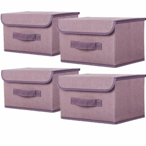 NCRGB 4 Stück Stoff Faltbare Aufbewahrungsboxen mit Deckel 26×19×16cm,Stoffaufbewahrungsbehälter mit Deckel,Kleiderschrank Organizer für Kleideraufbewahrung,Raumorganisation-Braun
