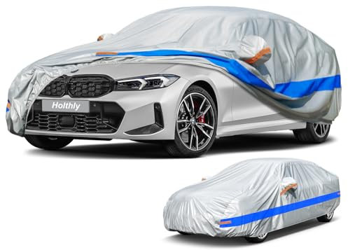 Holthly Autoabdeckung Wasserdicht Atmungsaktiv,Auto-Abdeckplane für Vollgarage,Regen,Sonne,Staub und UV-Schutz.Autoplane passend für Audi A4/A5,BMW 3er,VW Passat,usw.3XL.