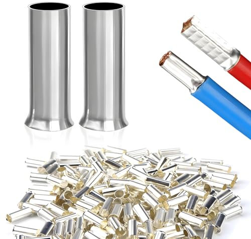 Lot de 300 embouts de câble 10 mm² 12 mm de long non isolés - 10 mm² - Pour connexions de fils et épissures électriques - Argenté