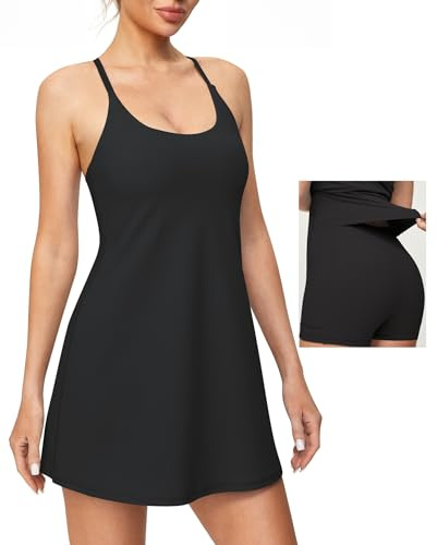 Heathyoga Tennis Dresses for Women with Shorts Underneath and Bra Athletic Dress for Women Dress with Pockets Golf Outfits Black